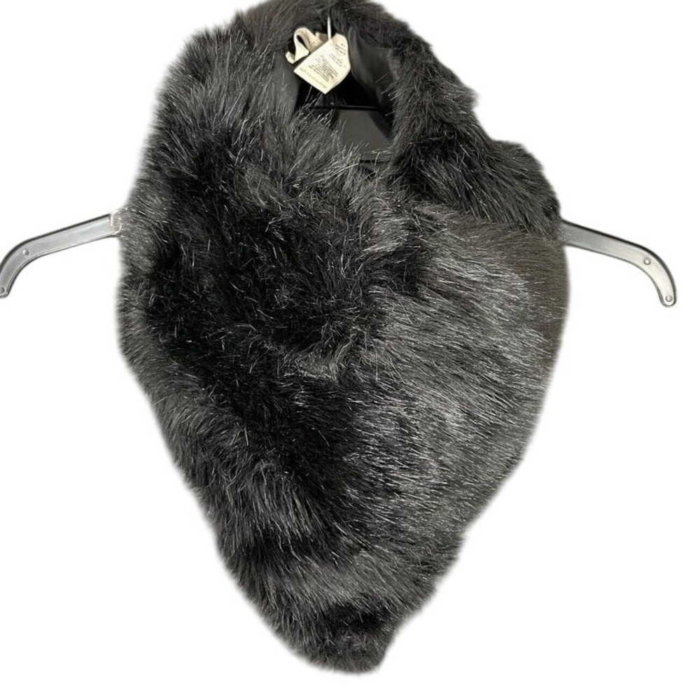 Soft Surroundings Faux Fur‎ Scarf Wrap Black Shag Neck Warmer OS Womens